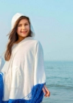 Picture of White And Blue Fringe Towel Cape For Girls (With Name Embroidery Option)