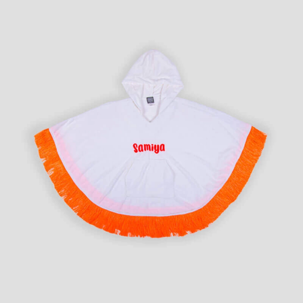Picture of White And Orange Fringe Towel Cape For Girls (With Name Embroidery Option)