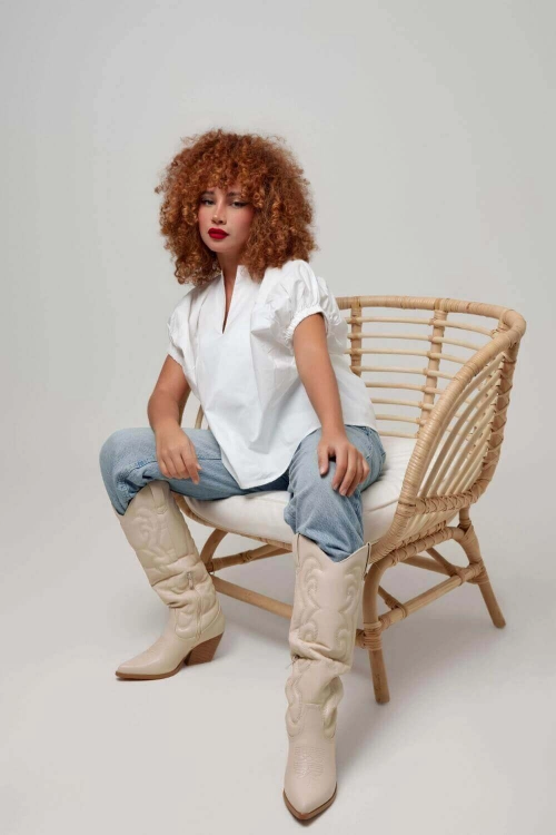 Picture of White V Neck Top For Women