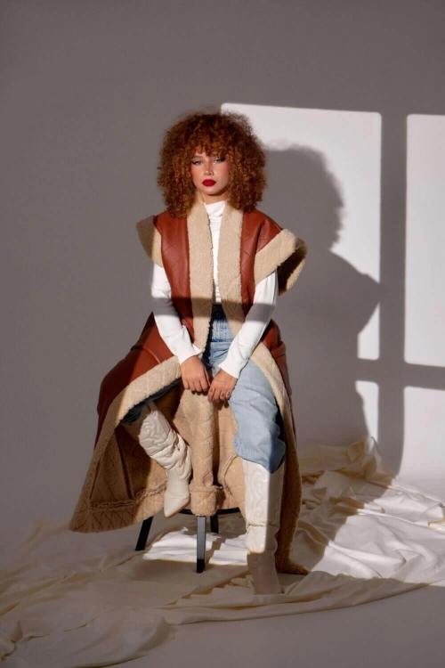 Picture of Camel Patterned Winter Leather Furwa For Women (With Name Embroidery Option)