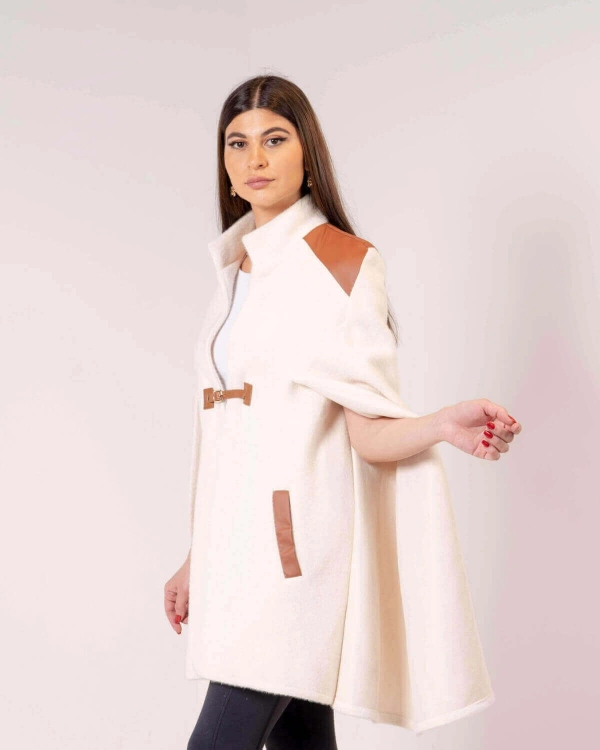 Picture of White Cape Jacket With Brown Shoulder For Women