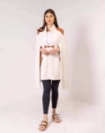 Picture of White Cape Jacket With Brown Shoulder For Women