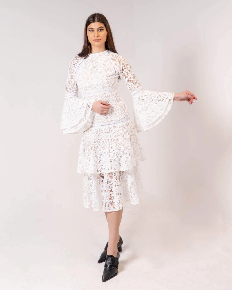 Picture of White Netted Long Dress For Women
