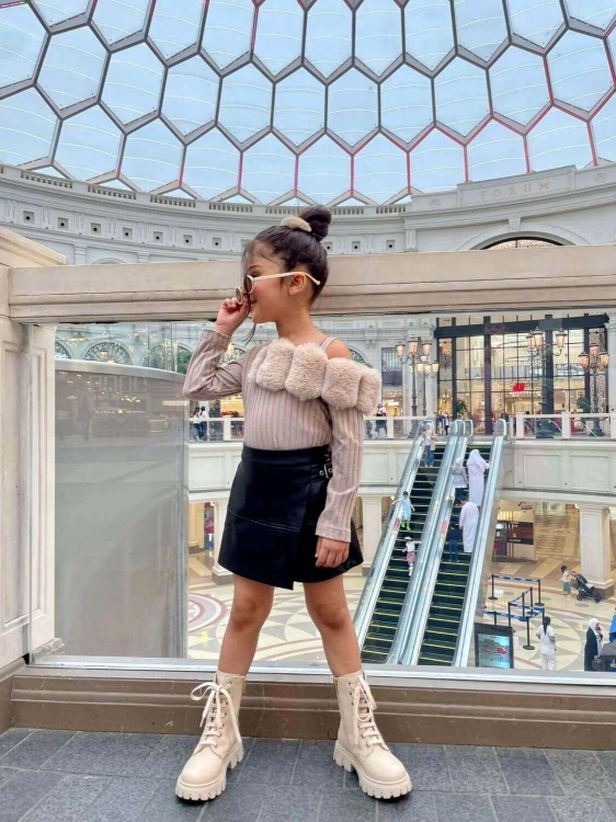 Picture of Beige Fluffy Off-Shoulder Top For Girls