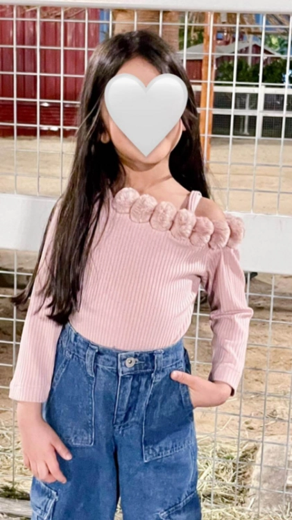 Picture of Pink Fluffy Off-Shoulder Top For Girls