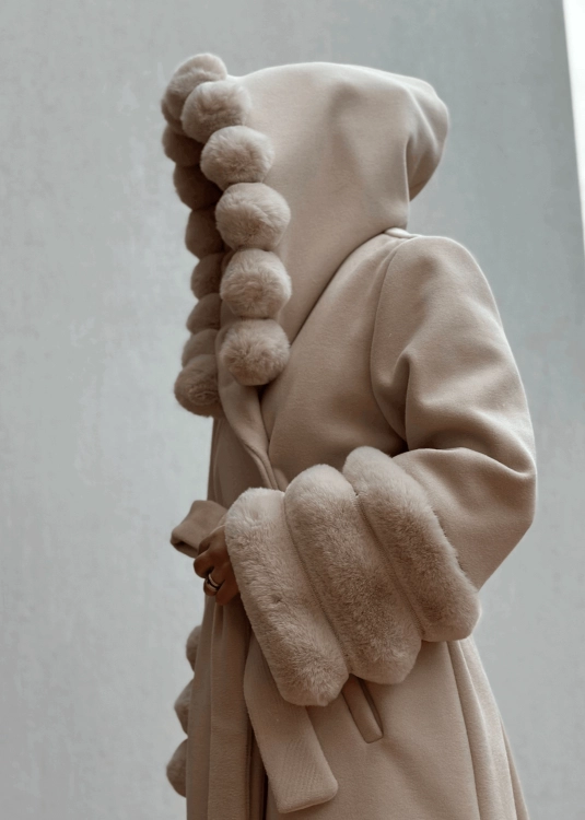 Picture of Multi-Color Bisht With Puff-Puff Hoodie For Women