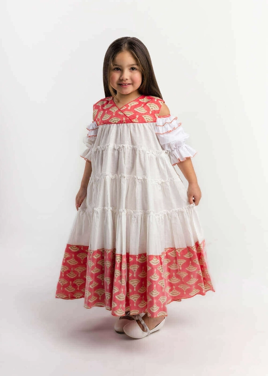 Picture of 23SS0TB497292 Dark Pink Gergean Dress With Gold Pattern