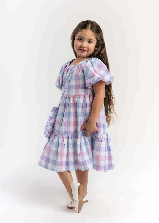 Picture of Dark Pink Gergean Dress With Bag For Girls 2023