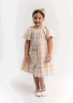 Picture of Yellow Gergean Dress With Bag For Girls 2023