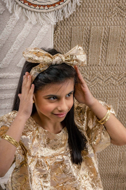 Picture of Golden Dress With Headband For Girls