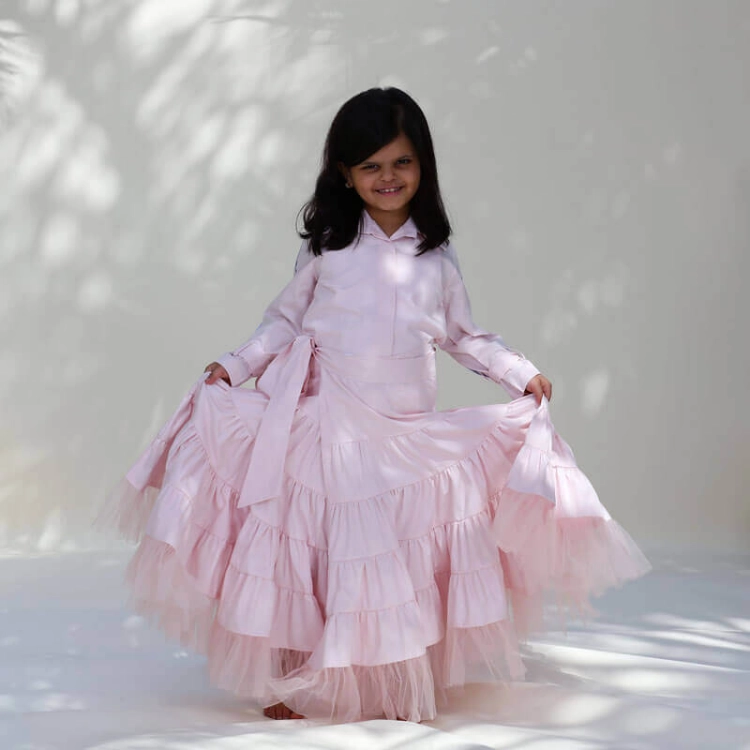 Picture of Pink And Purple Pastel Set Skirt With Crop Top For Girls