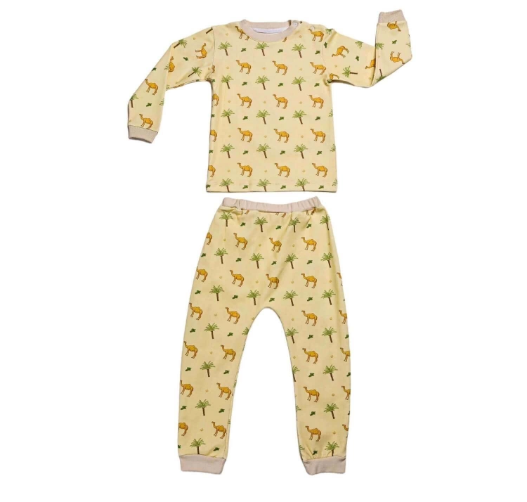 Picture of Pastel Yellow Camel Top And Pajama - Long sleeves Set
