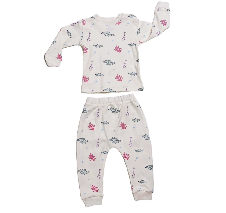 Picture of White Fish Top And Pajama - Long sleeves Set