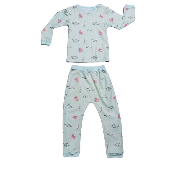 Picture of Pastel Blue Fish Top And Pajama - Long sleeves Set