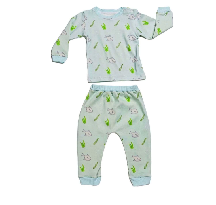 Picture of Pastel Blue Zbaidi Top And Pajama - Long sleeves Set