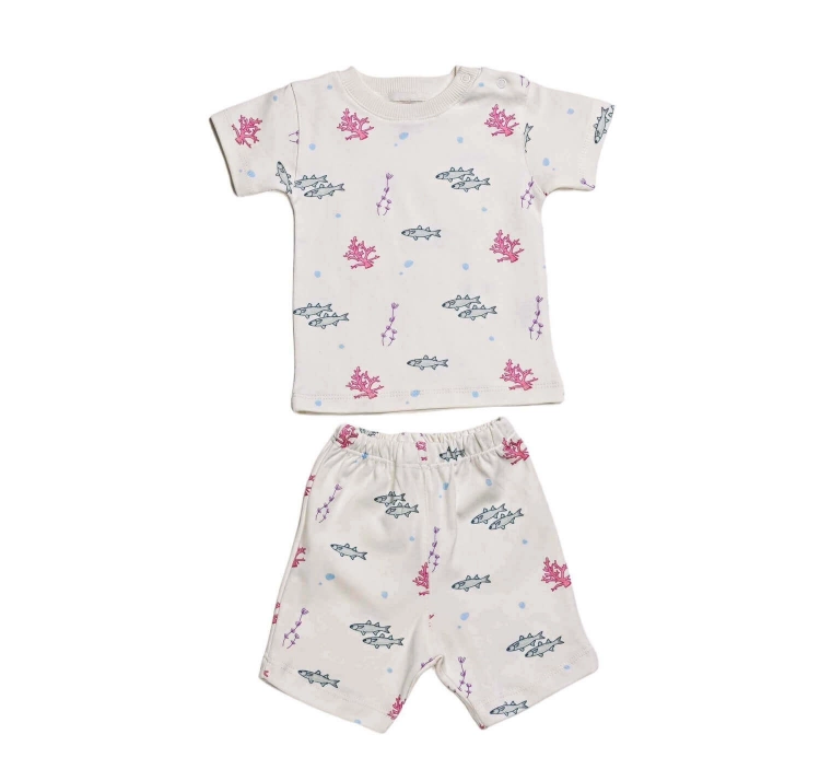 Picture of White Fish Top And Pajama - Short sleeves Set