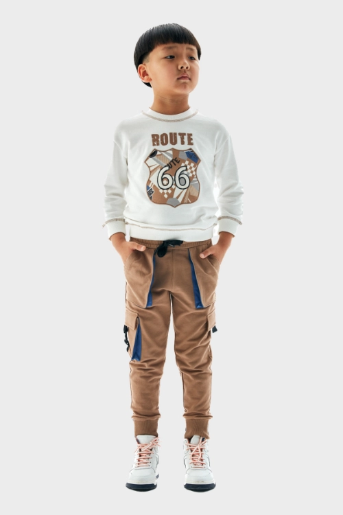 Picture of B&G Nebbati Boy's Brown Cargo Sweatpants NB3212 