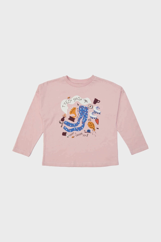 صورة تي شيرت B&G Tyess Girl بأكمام طويلة ورسومات TJ4510