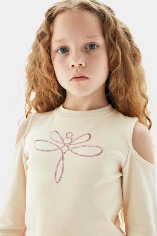 Picture of B&G Tyess Girl's Cream Sequin Detail Cold-Shoulder Top TJ4604 