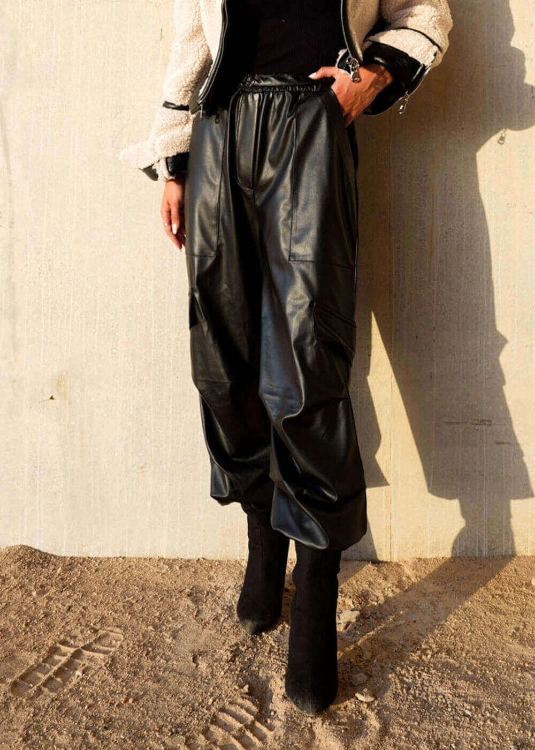 Picture of Multi-Color 7468 Leather Oversize Pants For Women