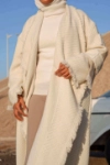 Picture of 7477 Off White With Beige Long Cardigan For Women