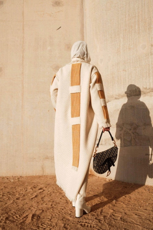 Picture of 7477 Off White With Yellow Long Cardigan For Women