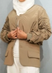 Picture of 7504 Khaki V-Neck And Puff Sleeves Coat For Women FW1-23