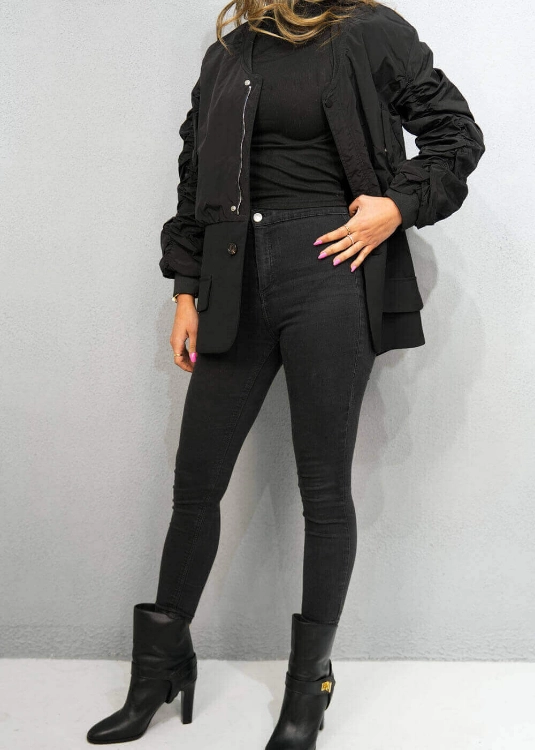 Picture of 7504 Black V-Neck And Puff Sleeves Coat For Women FW1-23
