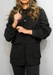 Picture of 7504 Black V-Neck And Puff Sleeves Coat For Women FW1-23
