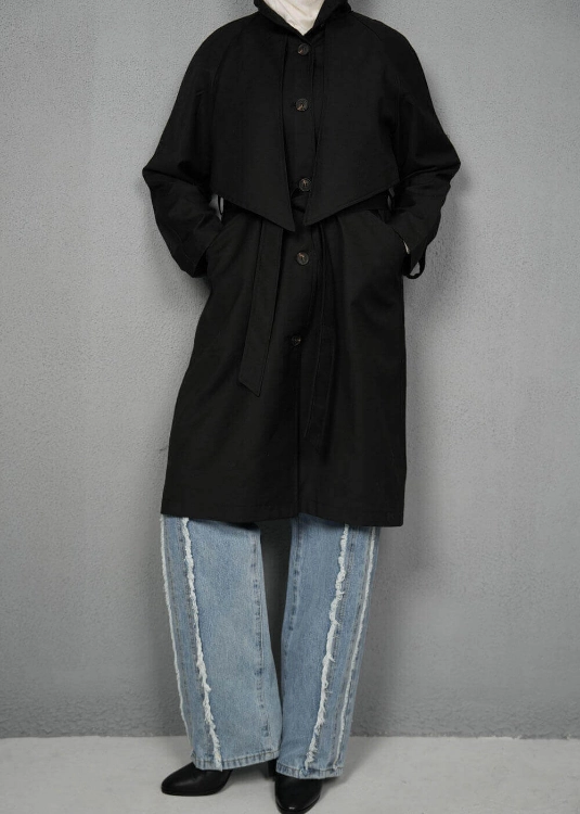 Picture of 7507 Black Trench Coat For Women