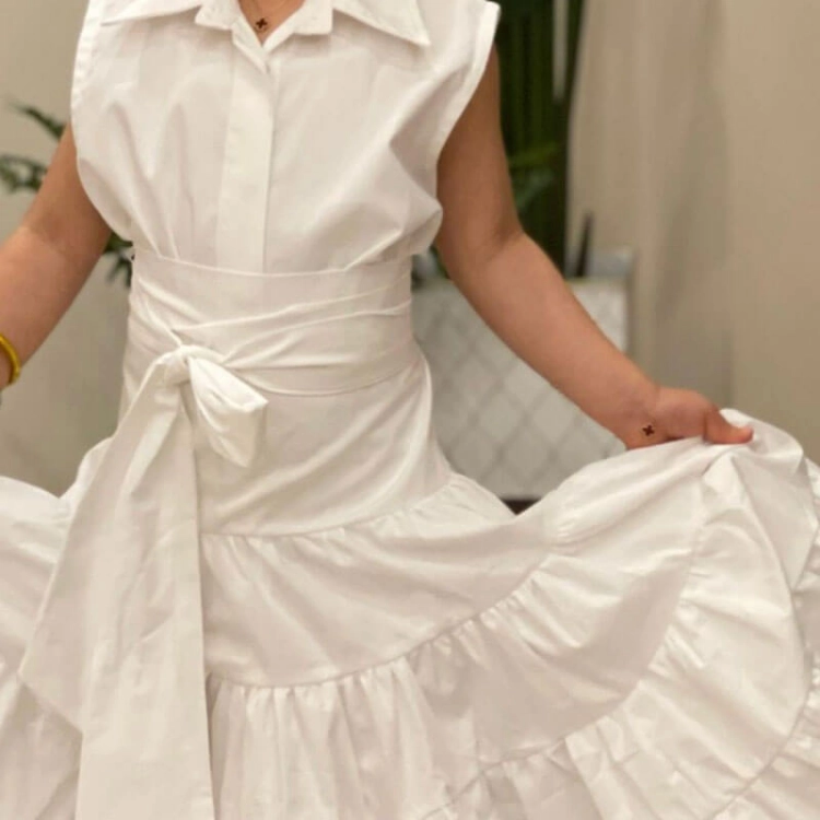 Picture of White And Black Sleeveless Pastel Set Skirt With Crop Top For Girls