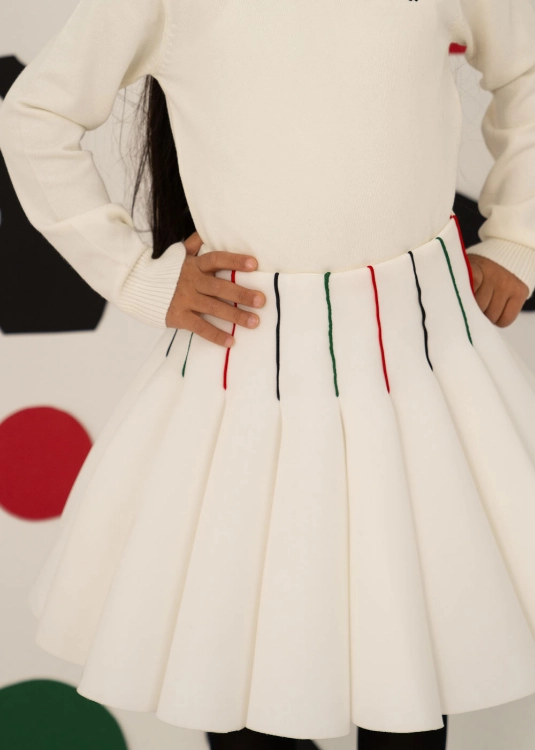 Picture of 7519 White Skirt With Kuwait Color National Day For Girl KND-24