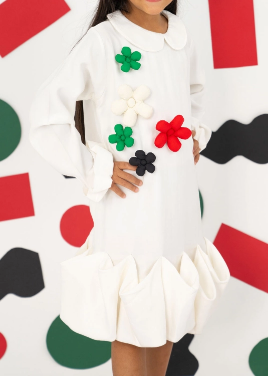 Picture of 7518 White Dress With Kuwait Color National Day For Girl KND-24