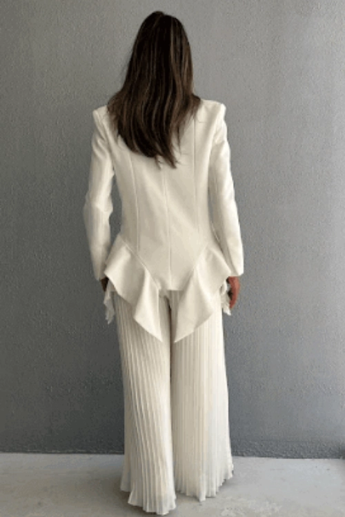 Picture of 7570 White Blazer And Pant Set For Women