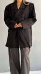 Picture of 7494 Black Fitted Overlap Blazer For Women