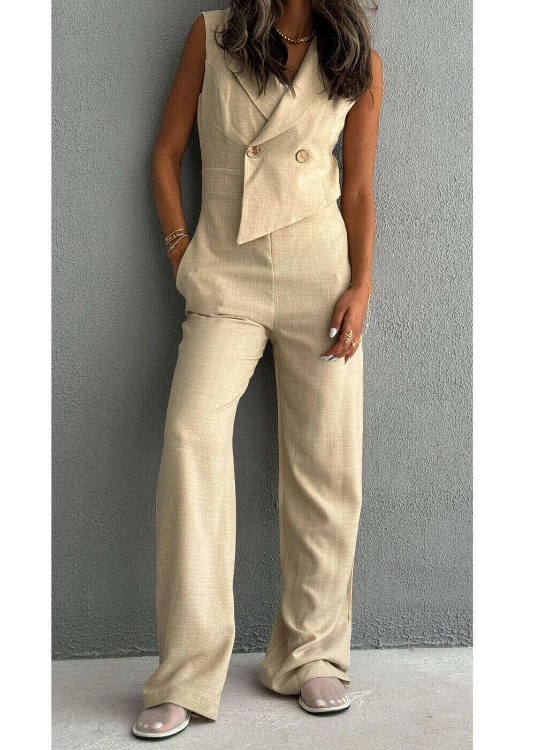 Picture of 7598 Beige Sleeveless Classic Set For Women