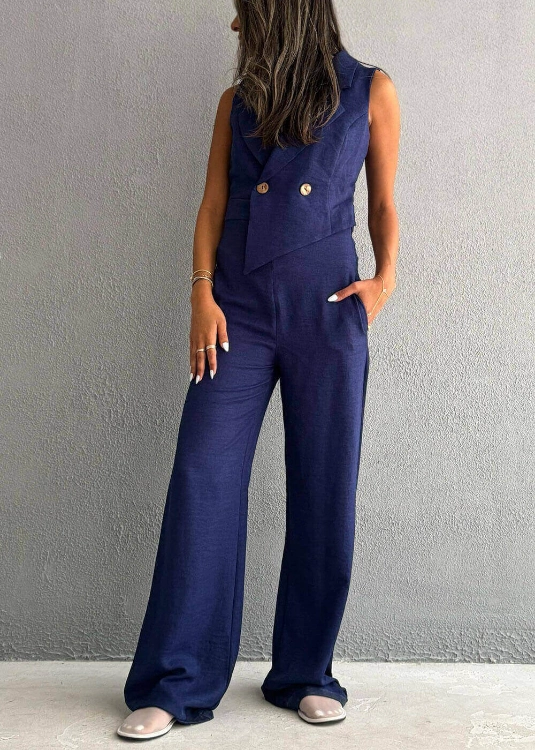 صورة طقم أزرق غامق بدون أكمام للنساء رقم 7598