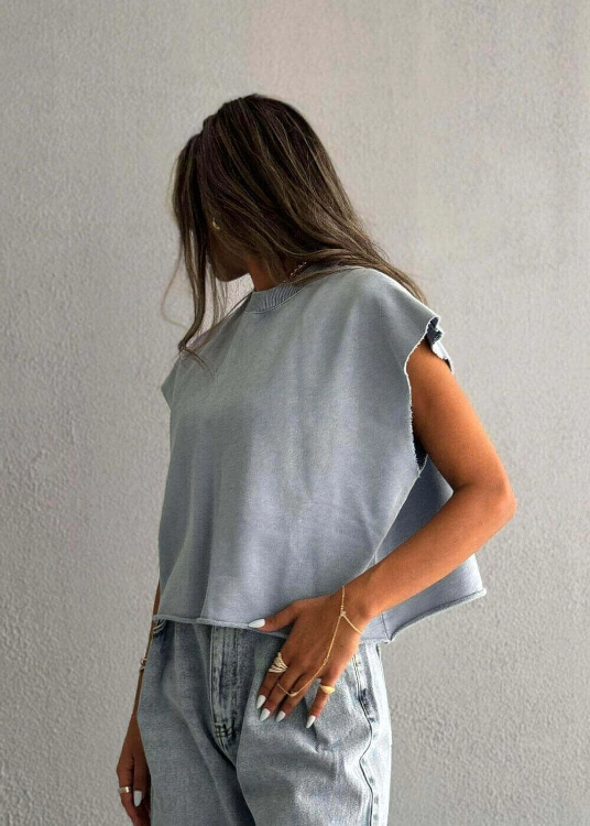Picture of 7601 Light Blue Sleeveless T-Shirt For Women