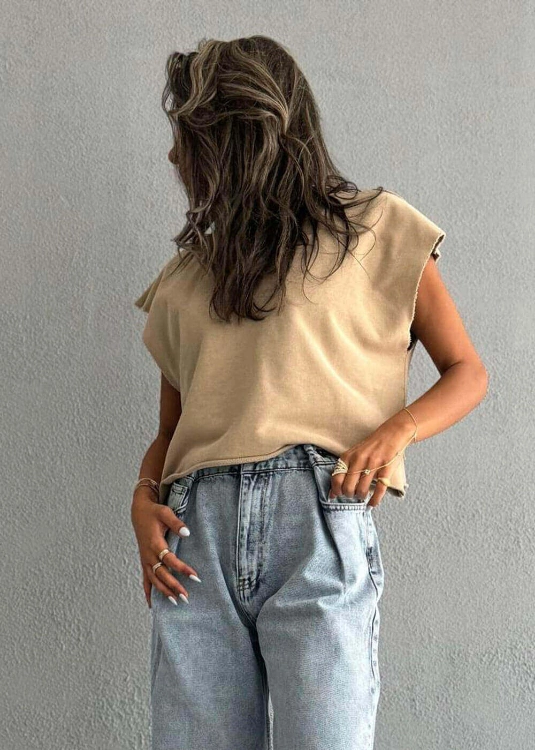 Picture of 7601 Beige Sleeveless T-Shirt For Women