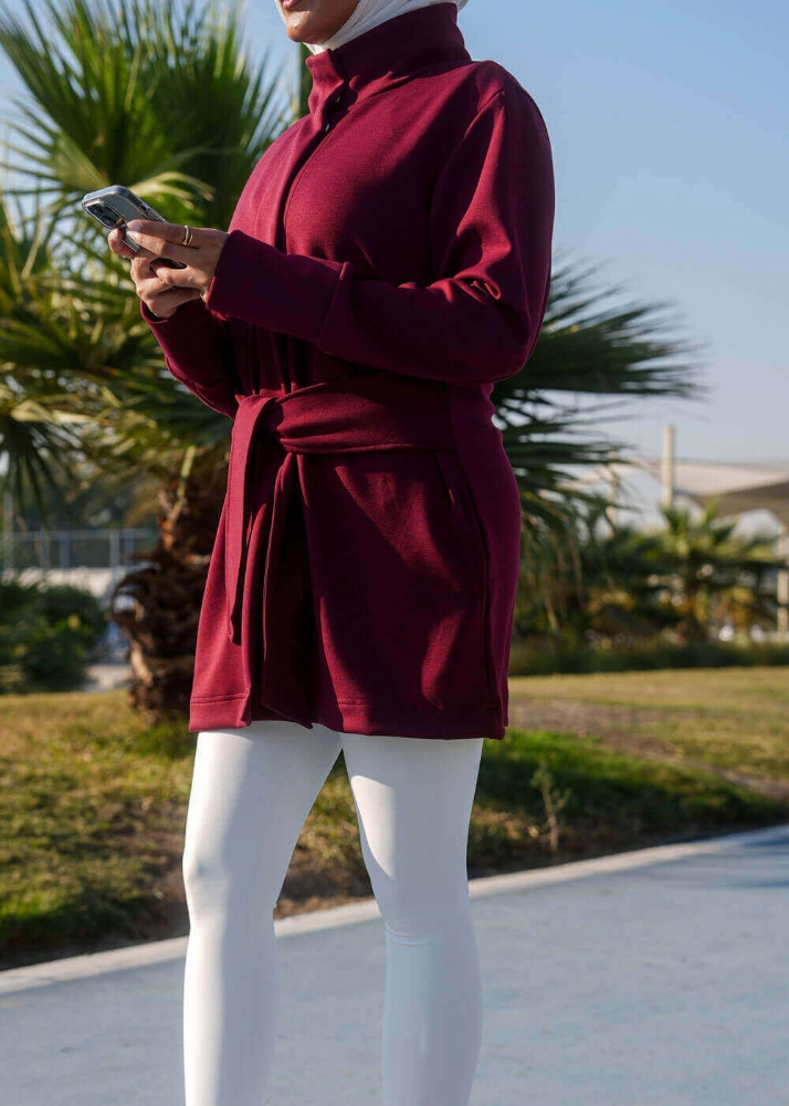 Picture of 7473 Not So Basic Maroon Long Jacket For Women