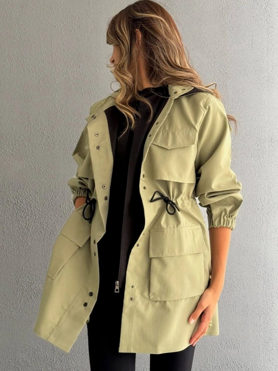 Picture of 7666 Olive Hooded Jacket For Women