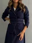 Picture of 7684 Navy Jacket Set With Skirt And Belt For Women