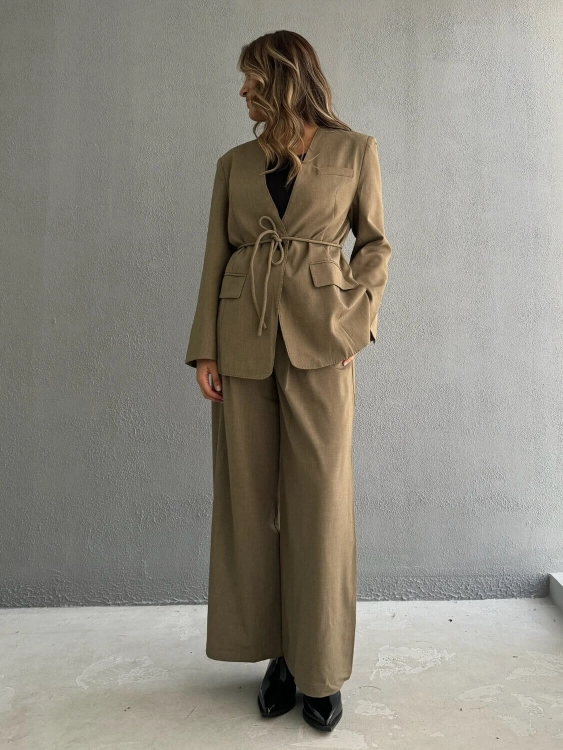 Picture of 7662 Khaki Blazer Set With Pants For Women