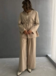 Picture of 7662 Beige Blazer Set With Pants For Women