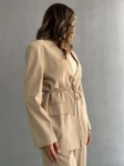 Picture of 7662 Beige Blazer Set With Pants For Women